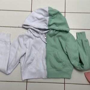 Hollister Half Green Half White Cropped Zip Up